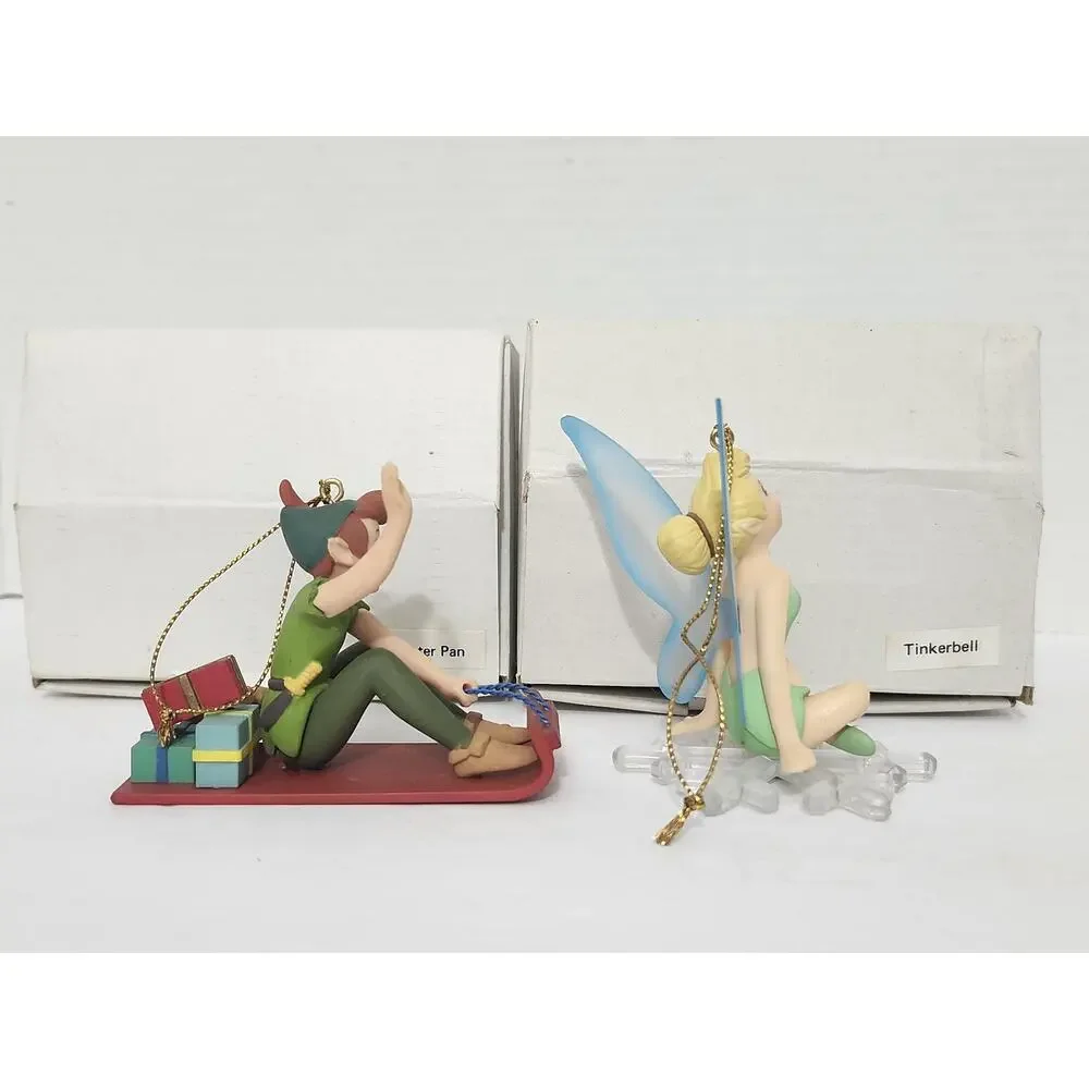 Vintage Disney Peter Pan & Tinkerbell Christmas Ornament Pair Boxed Tree Set
